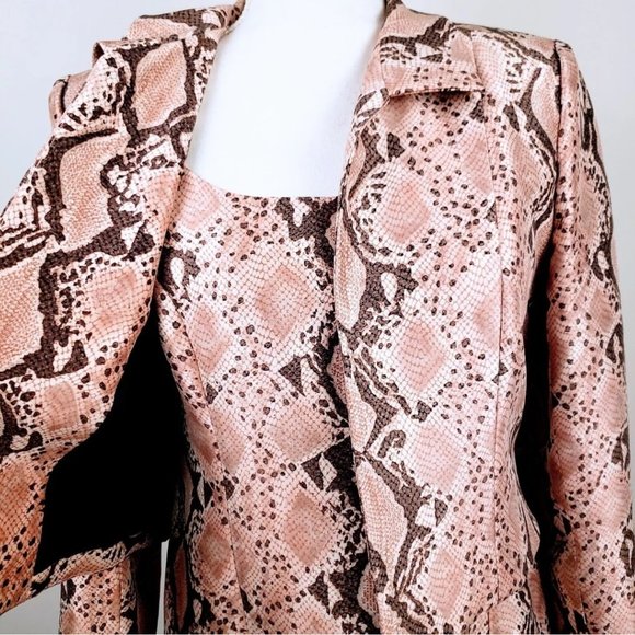 KAY UNGER Dress Blazer Suit Set, Pink Black 100% Silk Snakeskin Pattern Career 8 - Picture 5 of 15